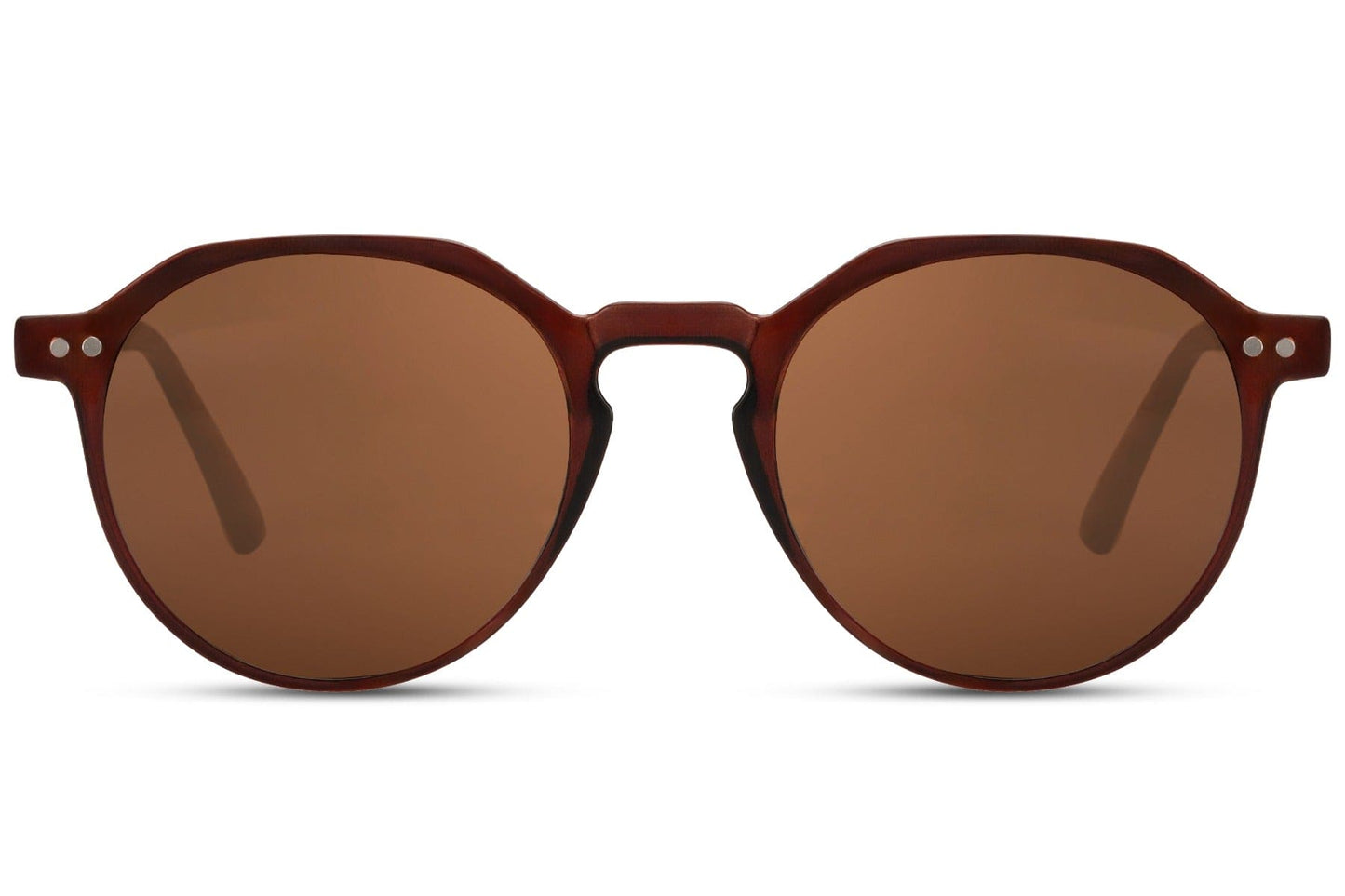 Eco frame round sunglasses brown animal print 100% recycled polyester frame warm brown lens UV400 protection women men sustainable retro boho summer festival city free UK Europe delivery Sunglass Station