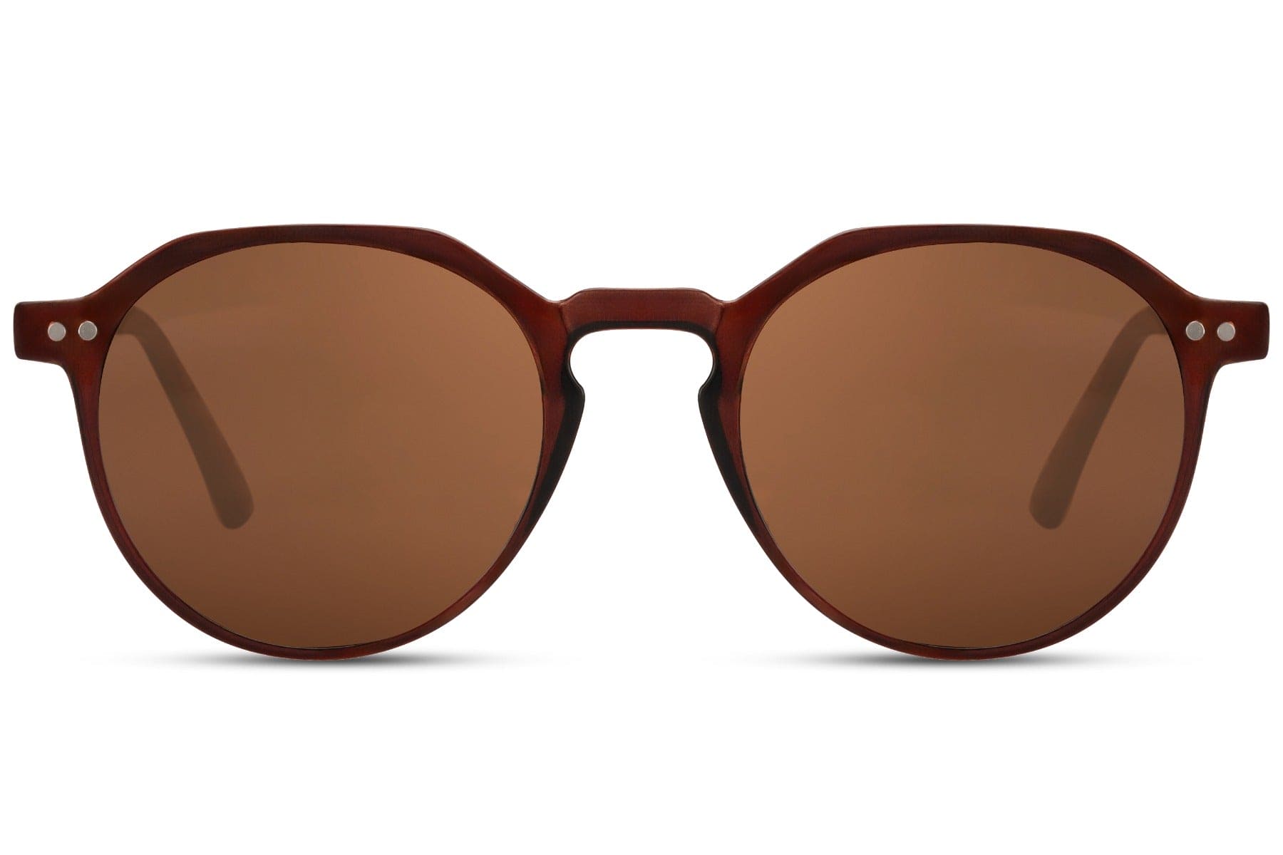 Eco frame round sunglasses brown animal print 100% recycled polyester frame warm brown lens UV400 protection women men sustainable retro boho summer festival city free UK Europe delivery Sunglass Station