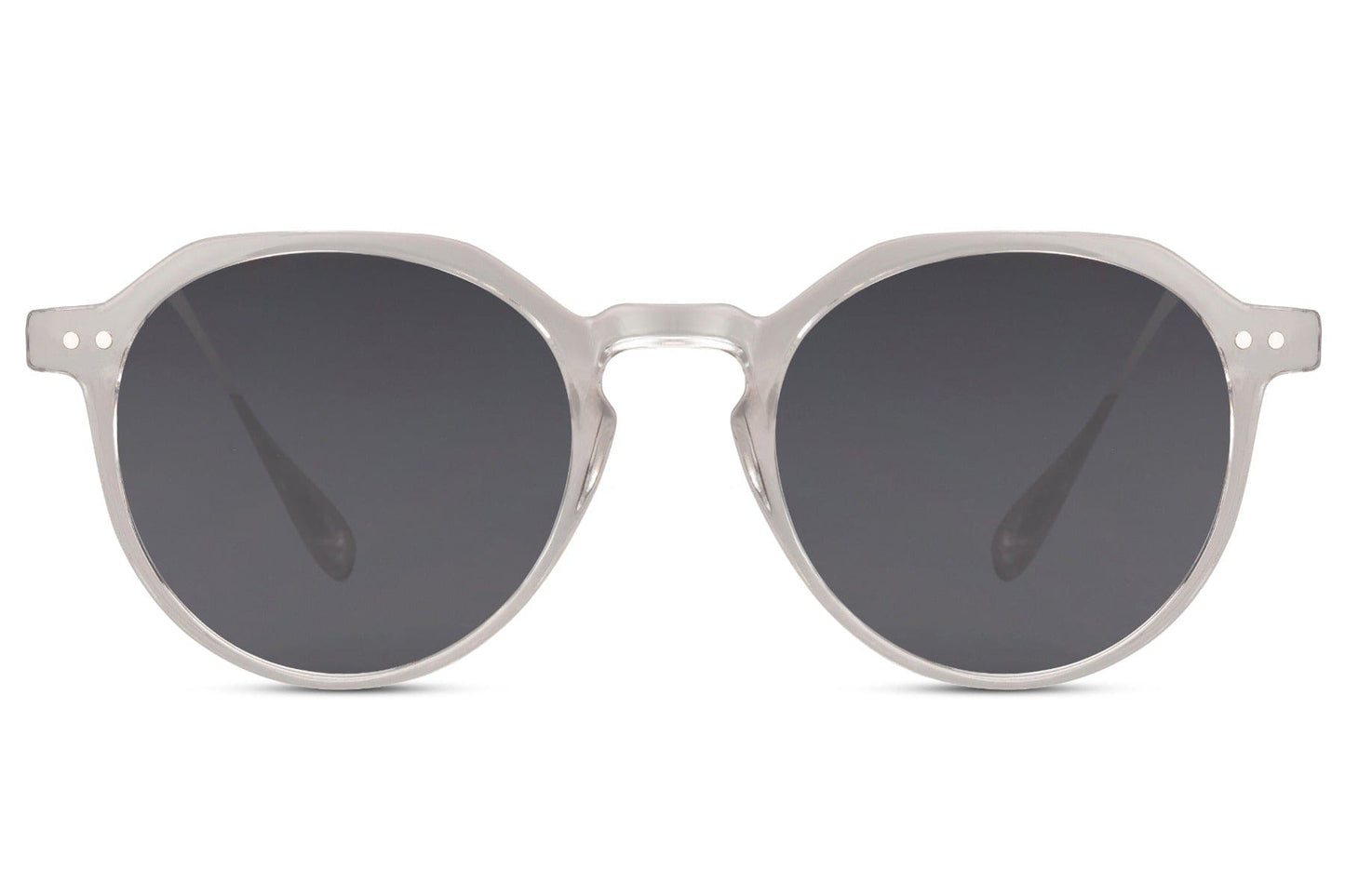 Eco frame round sunglasses white grey 100% recycled polyester frame black smoke lens UV400 protection men women sustainable minimalist everyday summer city beach free UK Europe delivery Sunglass Station