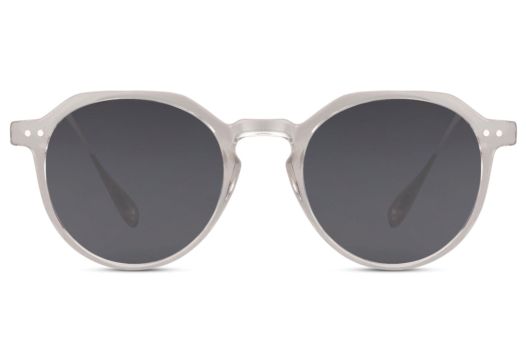 Eco frame round sunglasses white grey 100% recycled polyester frame black smoke lens UV400 protection men women sustainable minimalist everyday summer city beach free UK Europe delivery Sunglass Station