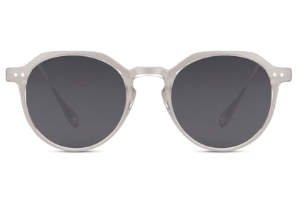 Eco frame round sunglasses white grey 100% recycled polyester frame black smoke lens UV400 protection men women sustainable minimalist everyday summer city beach free UK Europe delivery Sunglass Station
