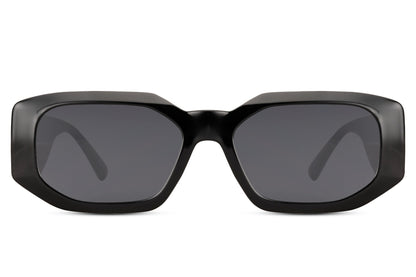eco friendly bold geometric sunglasses with black tinted lens