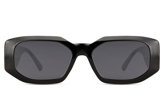 eco friendly bold geometric sunglasses with black tinted lens
