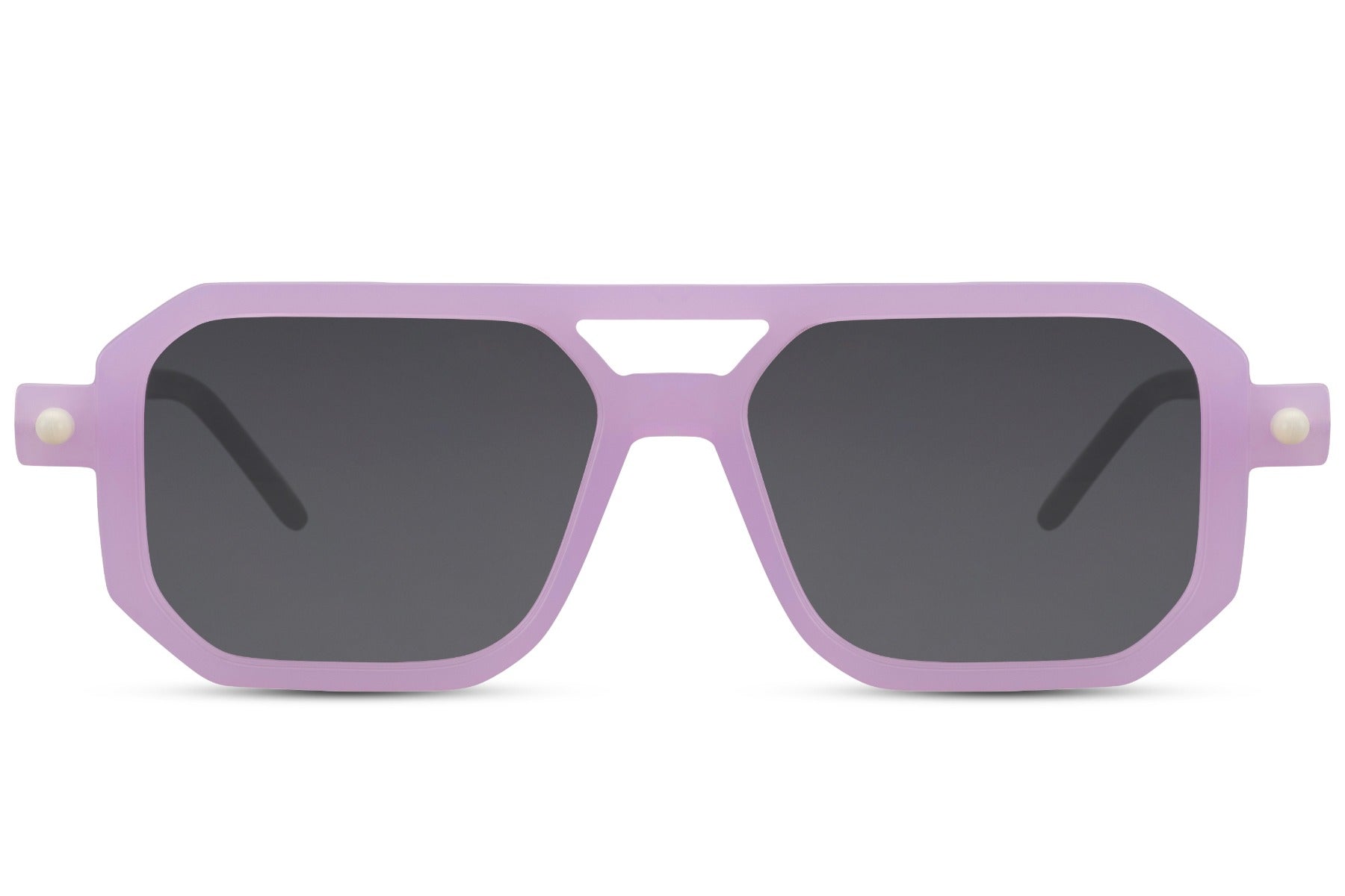 Purple lavender frame eco geometric party sunglasses with tinted lens — the Parisian colourway in a bold navigator silhouette, sustainable festival eyewear for women who colour-block with intention | Sunglass Station