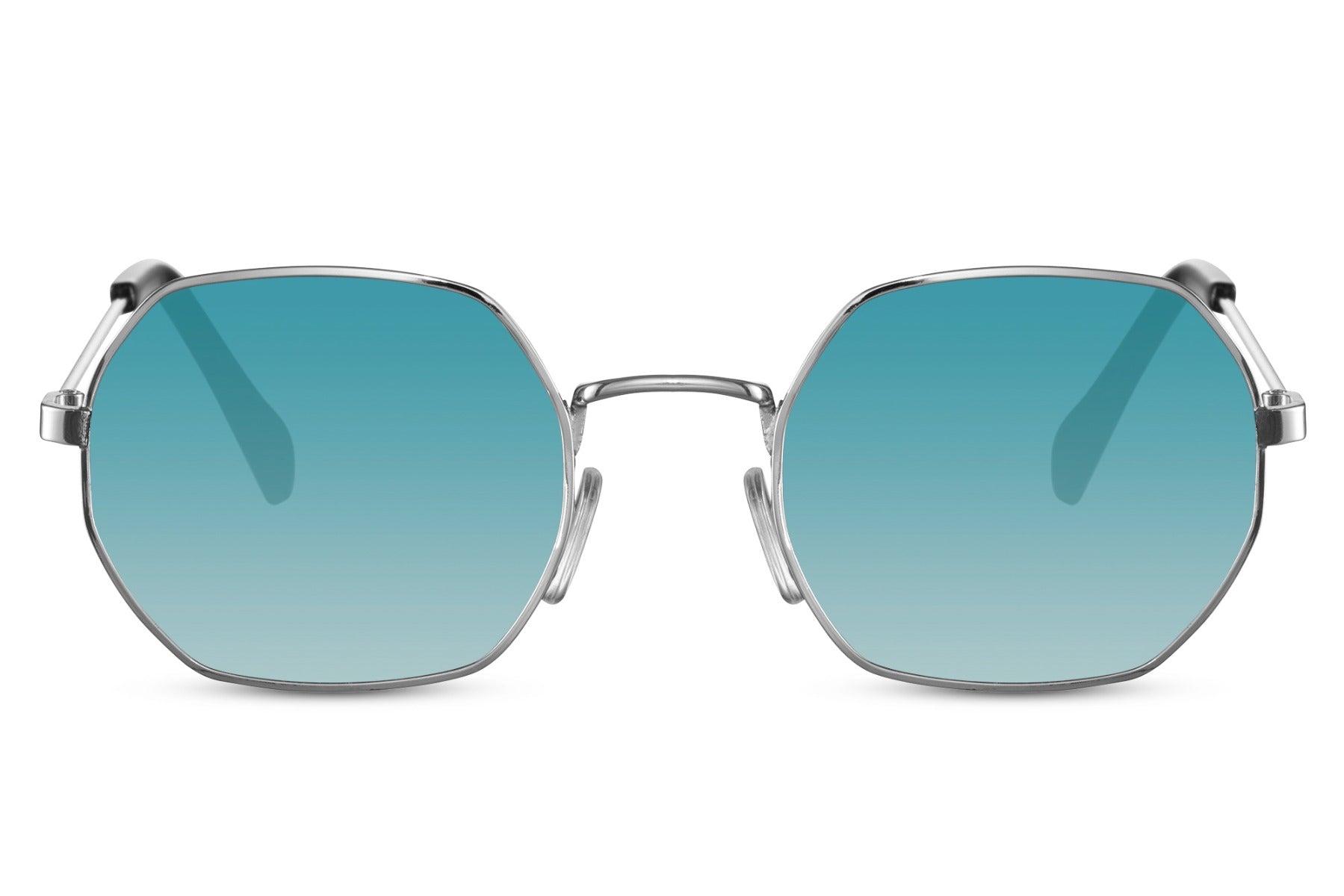 Eco Greece geometric round sunglasses silver metal frame blue recycled lens 100% UV400 protection men women sustainable summer festival holiday eyewear free UK Europe shipping Sunglass Station