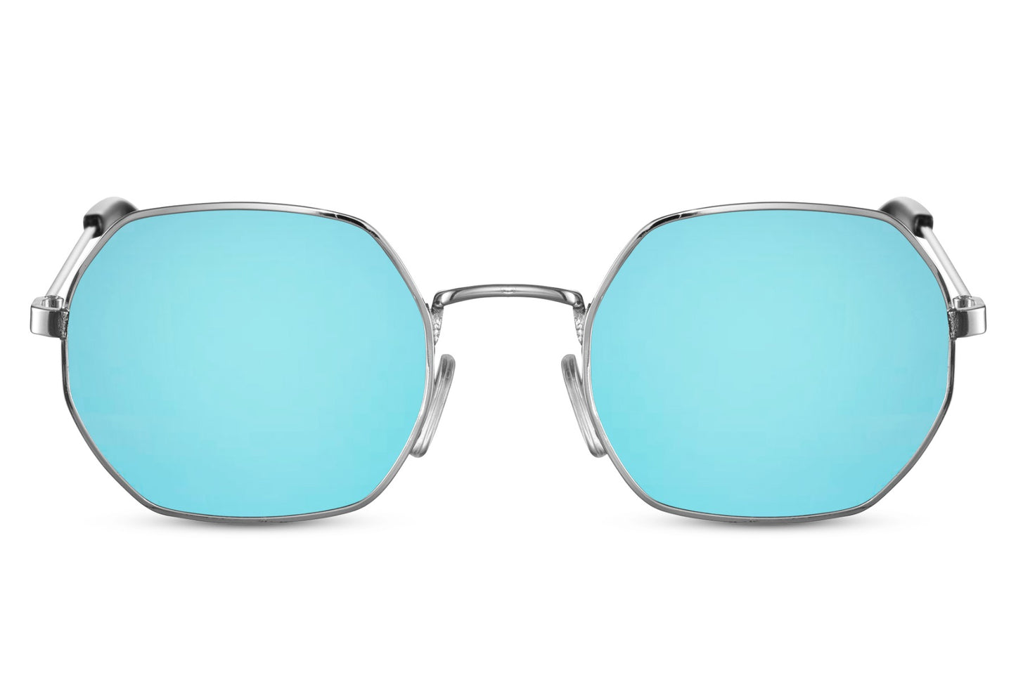Eco Greece geometric round sunglasses silver metal frame green teal recycled lens UV400 protection sustainable eco-friendly men women summer beach city free UK Europe delivery Sunglass Station