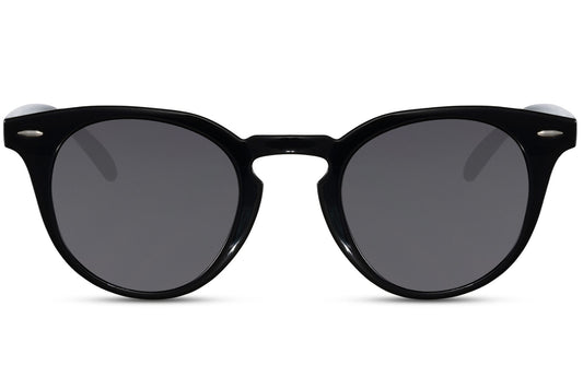 Eco Milan round sunglasses black 100% recycled polyester frame smoke lens UV400 protection men women sustainable Italian inspired bold minimalist city summer beach festival free UK Europe delivery Sunglass Station