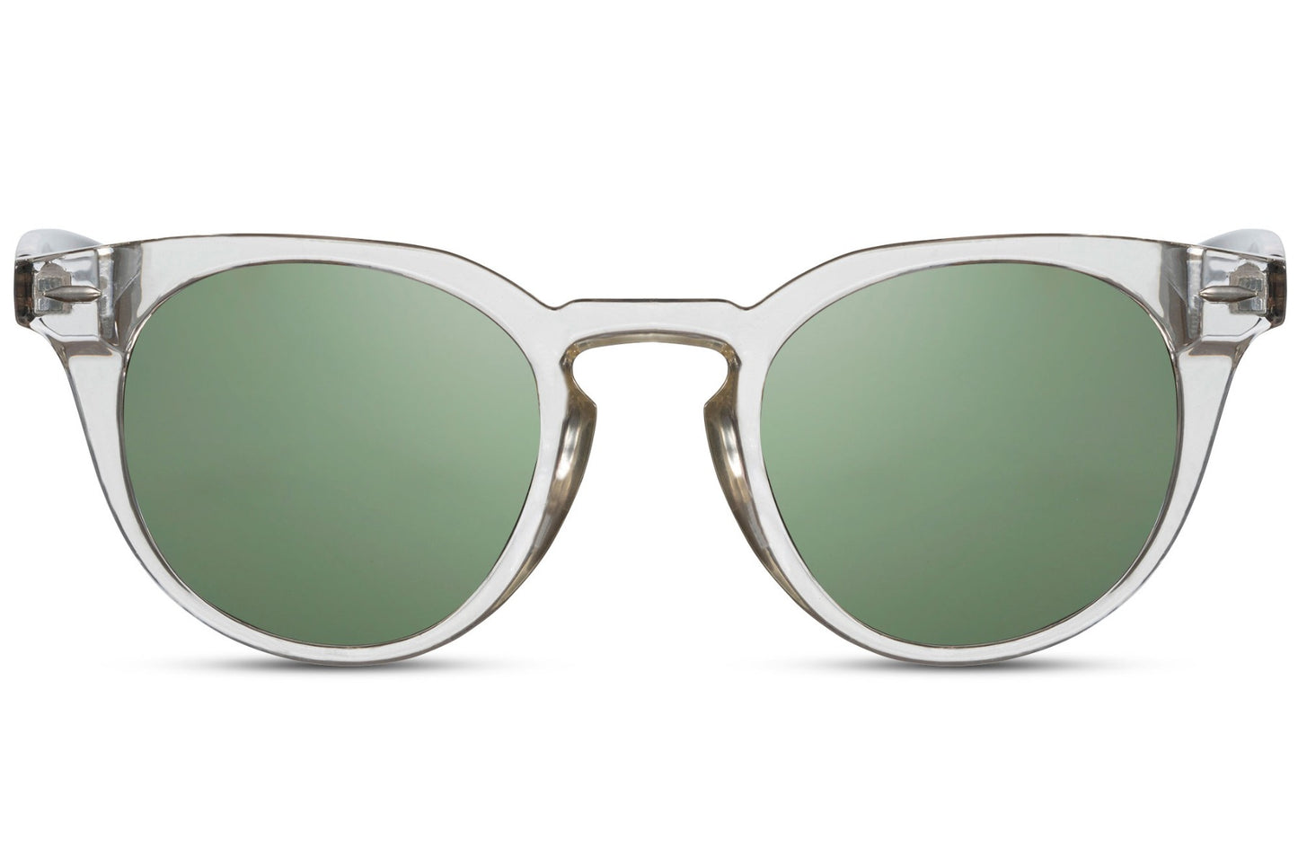 Eco Milan round sunglasses white clear 100% recycled polyester frame green lens UV400 protection men women bold minimalist sustainable retro summer city festival beach free UK Europe delivery Sunglass Station