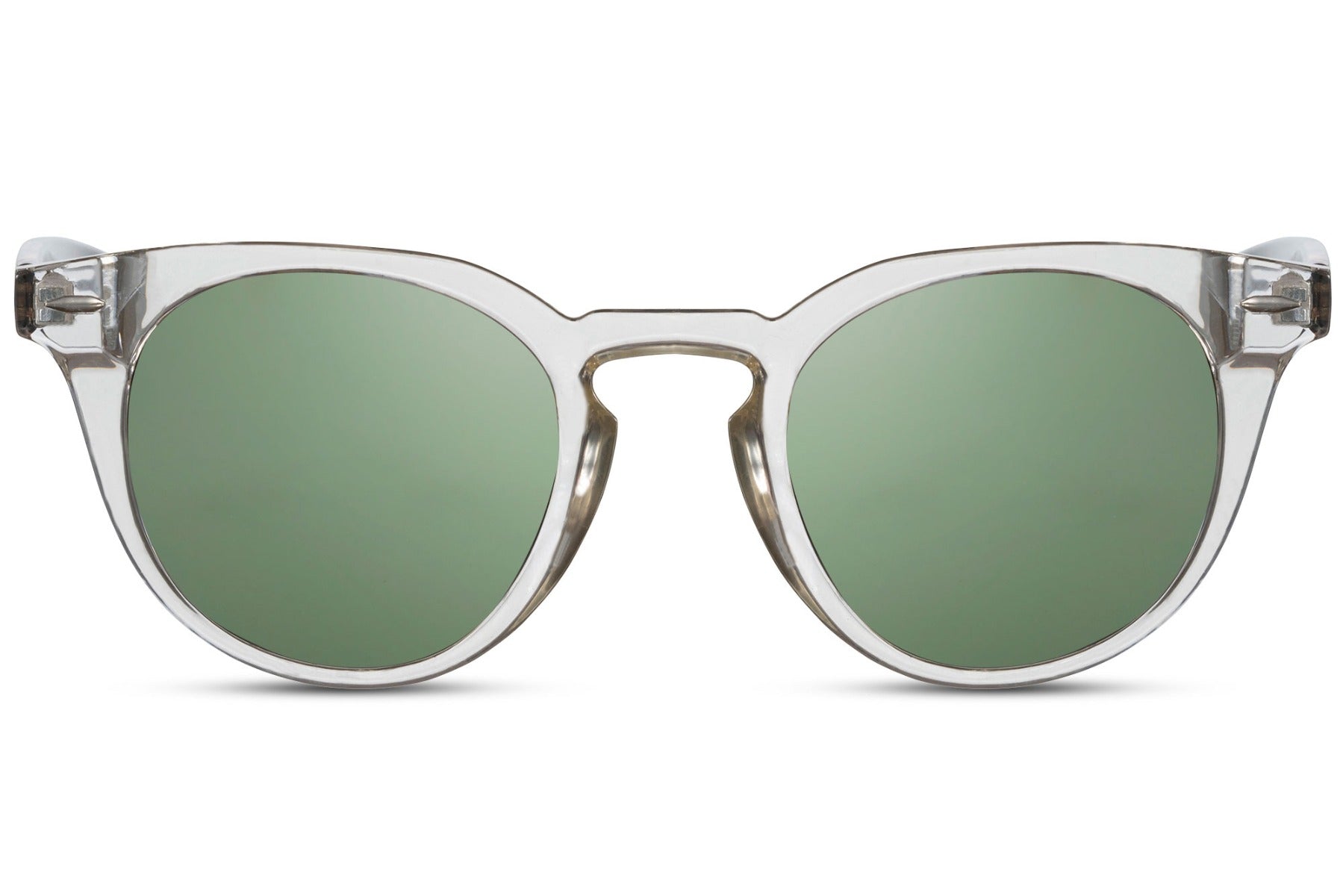 Eco Milan round sunglasses white clear 100% recycled polyester frame green lens UV400 protection men women bold minimalist sustainable retro summer city festival beach free UK Europe delivery Sunglass Station