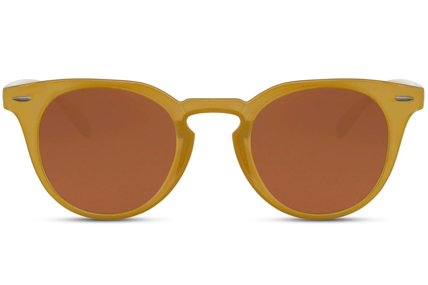 Eco Milan round sunglasses yellow 100% recycled polyester frame orange amber lens UV400 protection men women bold statement sustainable summer festival beach city eyewear free UK Europe shipping Sunglass Station