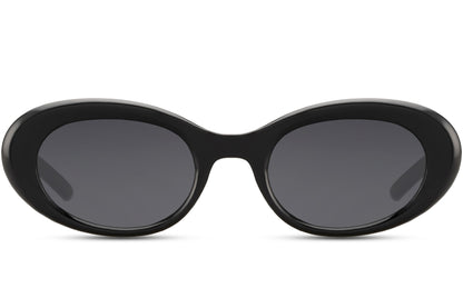 Streetstyle oval sunglasses with black eco-friendly recycled polyester frame and black smoke UV protection lens – sharp minimalist retro shades for urban everyday wear and festivals, free delivery UK and Europe from Sunglass Station