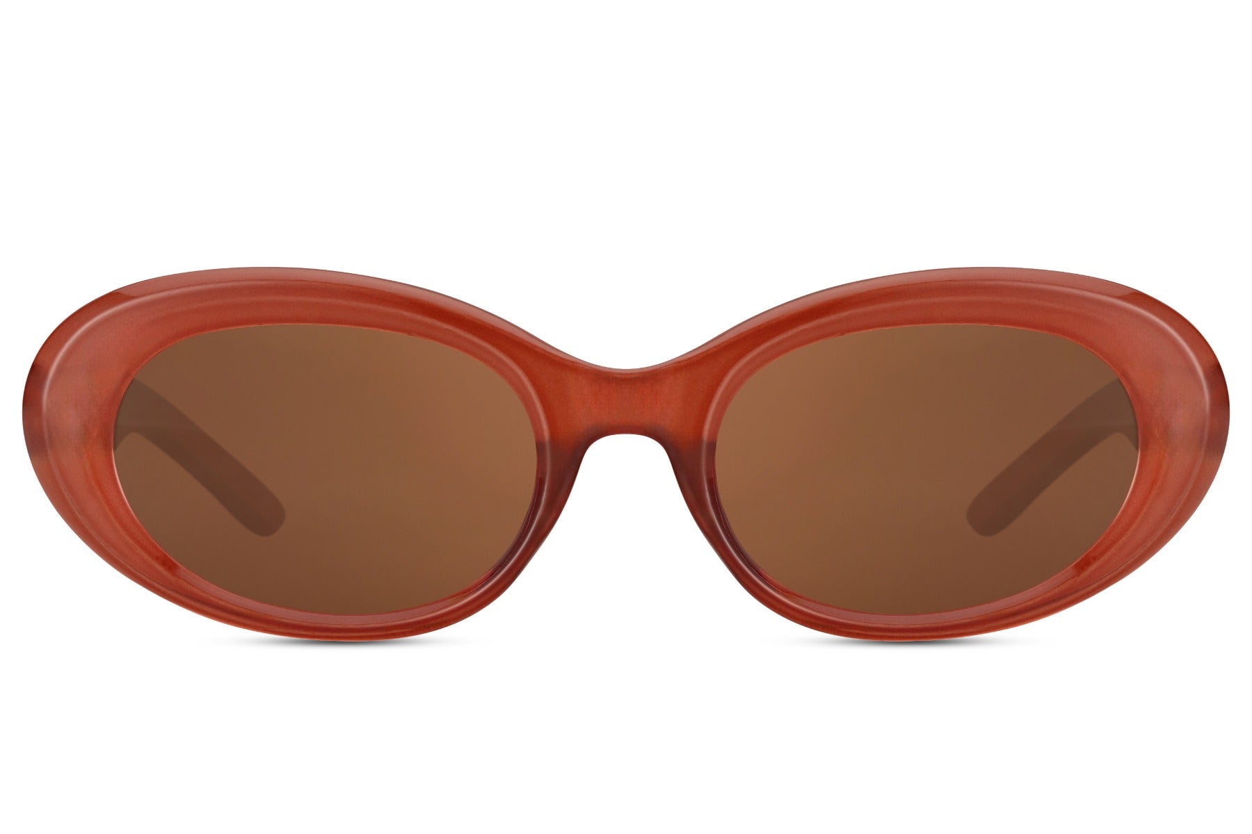 Eco oval streetstyle sunglasses with red recycled polyester frame and rust tinted UV protection lens – bold tone-on-tone retro round shades for festivals and going out, Sunglass Station free UK and Europe shipping