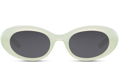 Eco oval streetstyle sunglasses with sage green recycled frame and smoke grey UV protection lens – minimalist retro round shades for city street style and everyday wear, Sunglass Station free UK and Europe shipping