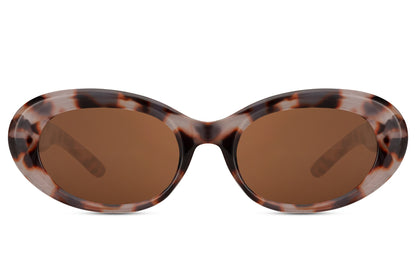 eco oval streetstyle sunglasses with tortoiseshell recycled polyester frame and warm amber brown lens – vintage animal print retro round shades for city wear and holidays, Sunglass Station free UK and Europe shipping
