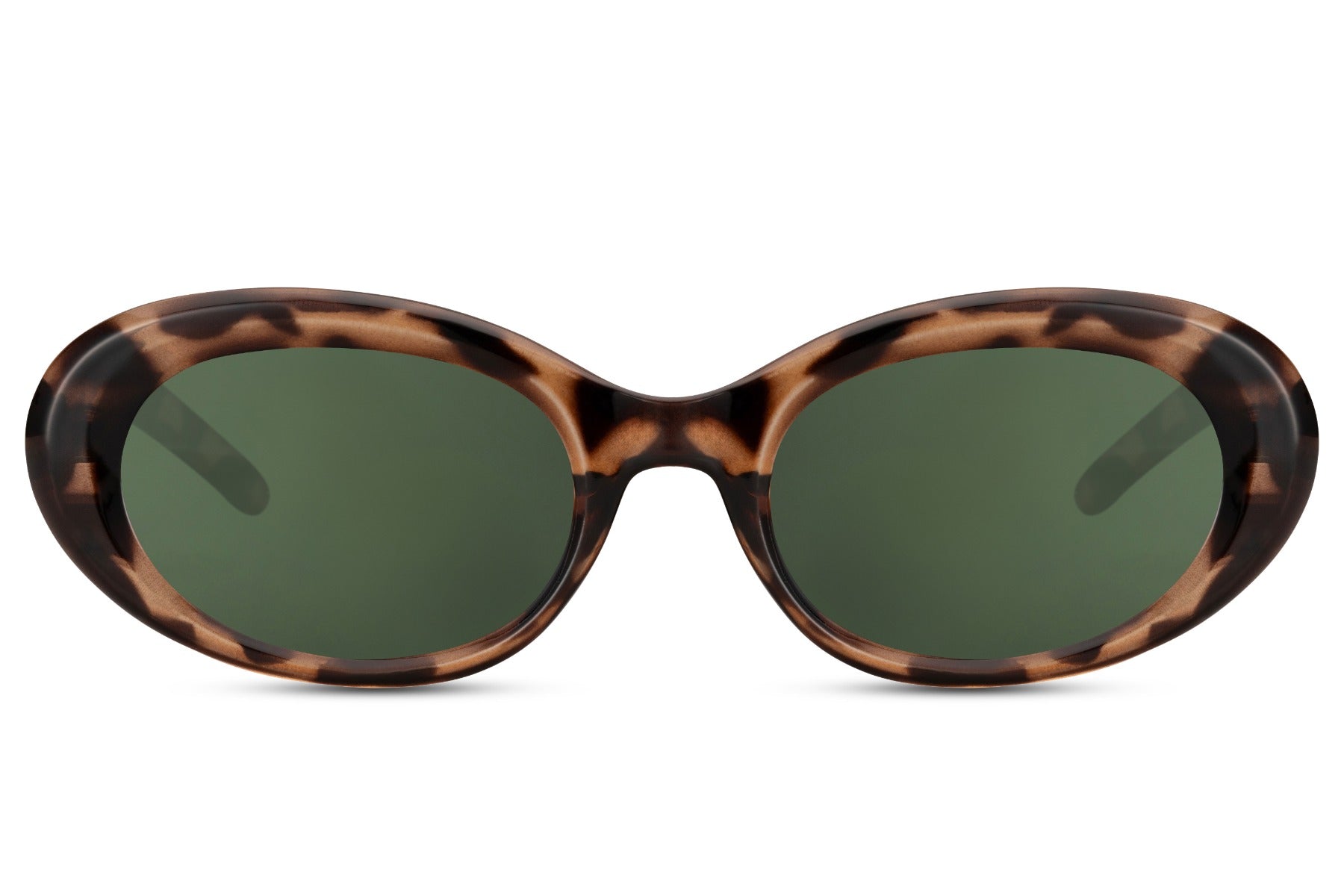 Eco oval streetstyle sunglasses with brown tortoiseshell animal print recycled frame and dark green UV protection lens – sustainable retro round shades for festivals and everyday street style, free delivery across UK and Europe from Sunglass Station