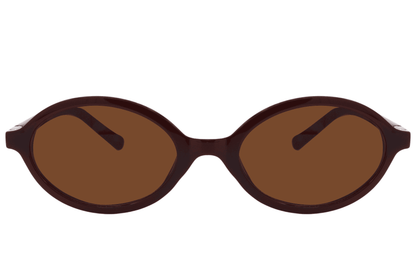 Eco oval sunglasses for men and women with dark brown recycled polyester frame and warm brown tinted polycarbonate lens – sustainable vintage-inspired street style shades for city wear and holidays, free delivery across UK and Europe from Sunglass Station