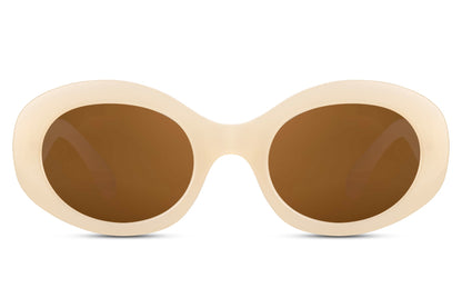 Eco oval sunglasses for women with aubergine dark purple recycled polyester frame and matching dark purple lens – bold statement retro shades for going out and festivals, free delivery across UK and Europe from Sunglass Station