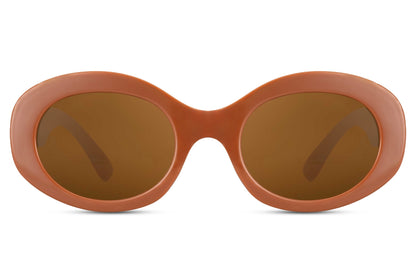 Eco oval sunglasses for women with chocolate brown recycled polyester frame and dark brown tinted lens – vintage-inspired chic retro shades for everyday wear and city styling, free delivery UK and Europe from Sunglass Station
