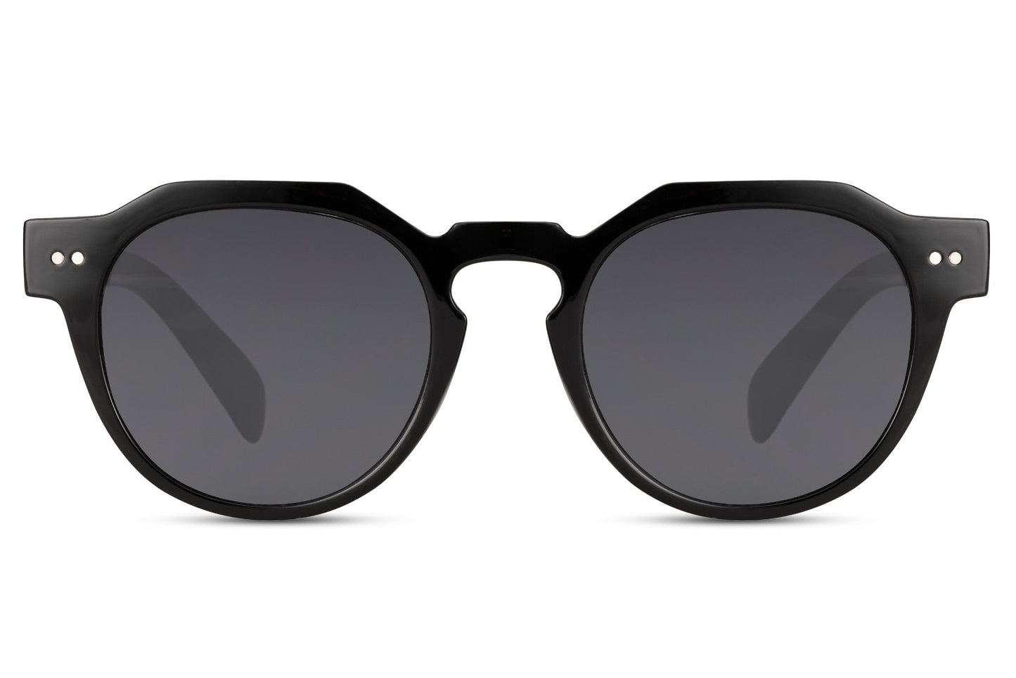 Eco round geometric sunglasses black recycled polyester frame smoke lens lightweight UV400 protection comfortable all-day unisex men women sustainable outdoor city summer beach free UK Europe delivery Sunglass Station