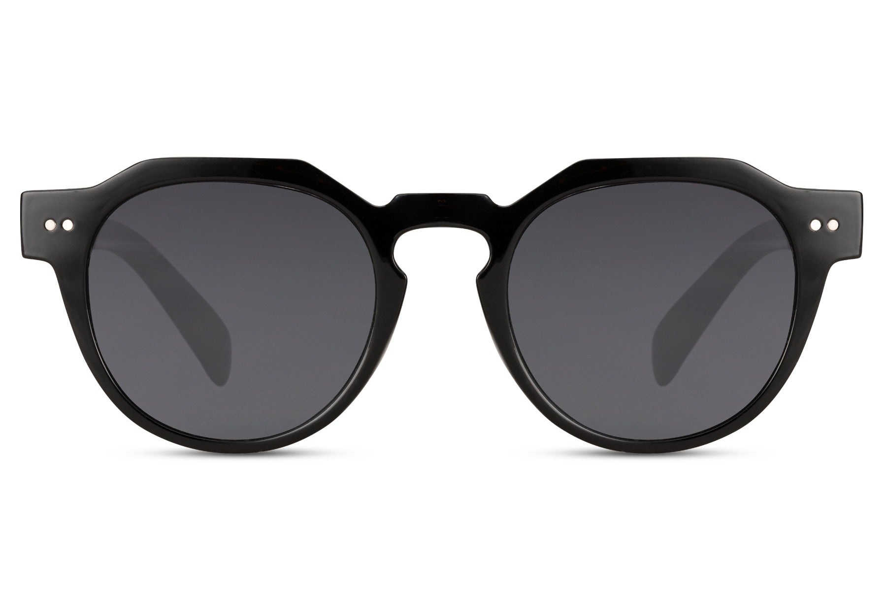 Eco round geometric sunglasses black 100% recycled polyester rPC frame smoke lens UV400 protection unisex men women sustainable everyday city outdoor summer beach free UK Europe delivery Sunglass Station
