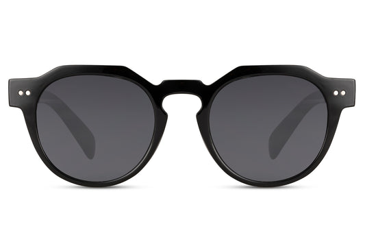 Eco round geometric sunglasses black 100% recycled polyester rPC frame smoke lens UV400 protection unisex men women sustainable everyday city outdoor summer beach free UK Europe delivery Sunglass Station