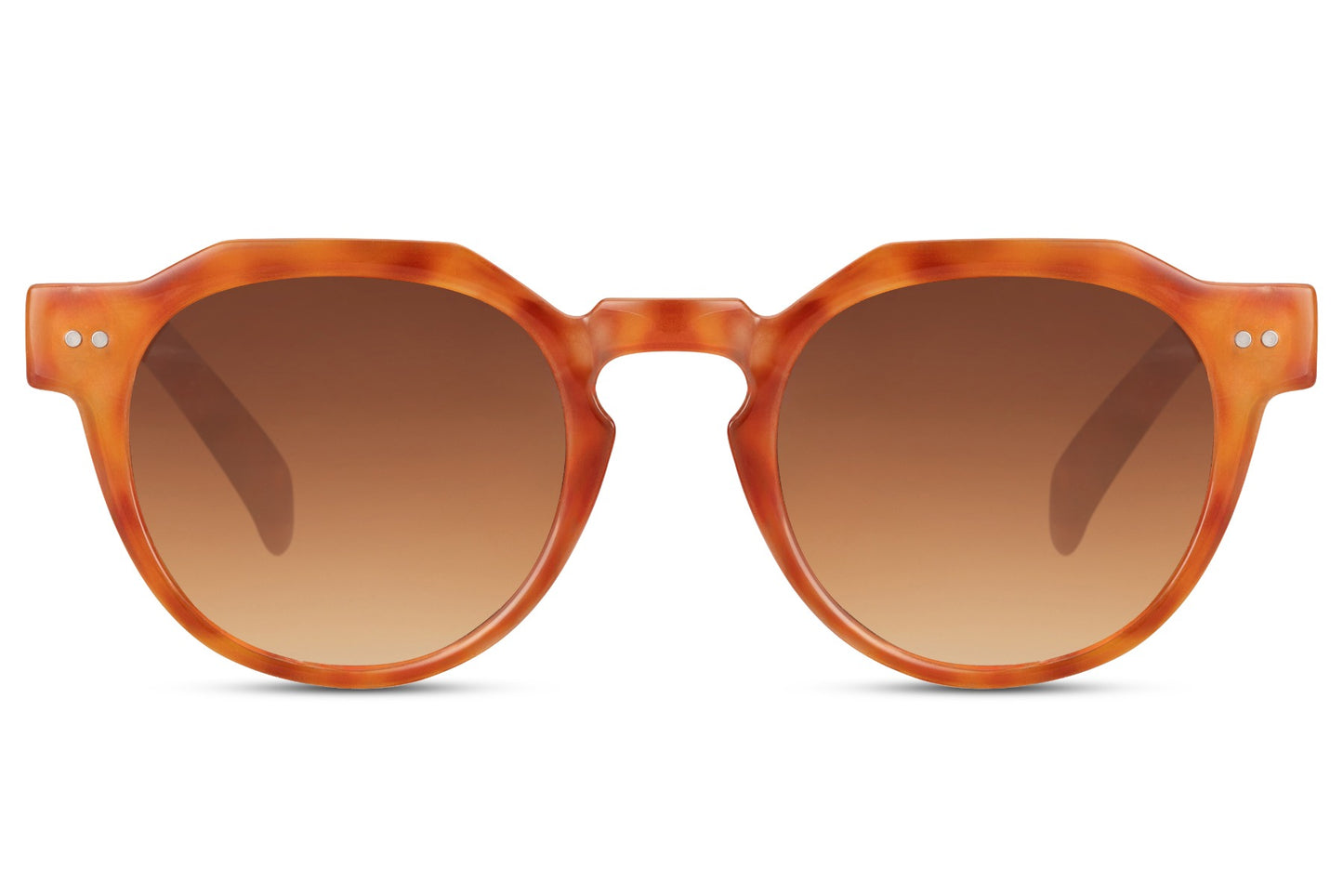 Eco round geometric sunglasses orange rust recycled polyester rPC frame warm brown amber gradient lens UV400 protection unisex men women bold sustainable retro summer festival beach free UK Europe shipping Sunglass Station