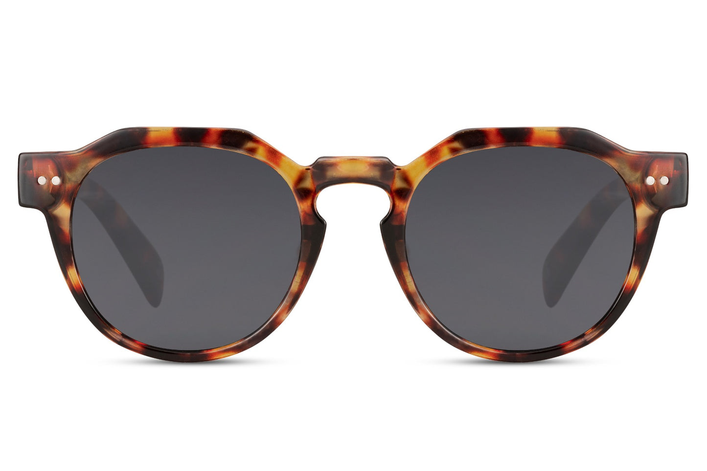 Eco round geometric sunglasses tortoiseshell brown recycled polyester rPC frame black smoke lens UV400 protection unisex men women sustainable retro classic summer city beach holiday free UK Europe delivery Sunglass Station