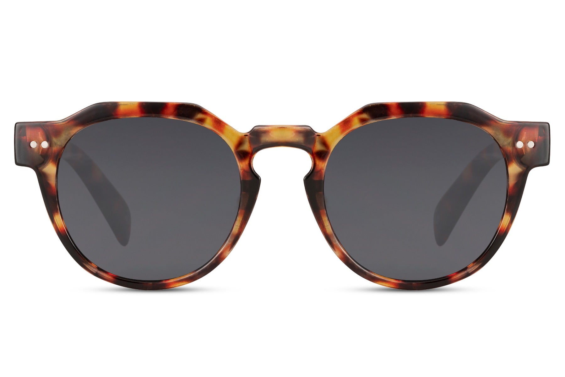 Eco round geometric sunglasses tortoiseshell brown recycled polyester rPC frame black smoke lens UV400 protection unisex men women sustainable retro classic summer city beach holiday free UK Europe delivery Sunglass Station