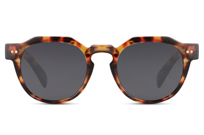 Eco round geometric sunglasses tortoiseshell brown recycled polyester rPC frame black smoke lens UV400 protection unisex men women sustainable retro classic summer city beach holiday free UK Europe delivery Sunglass Station