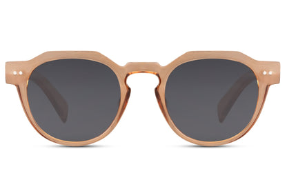 Eco round geometric sunglasses tortoiseshell recycled polyester rPC frame olive dark green lens UV400 protection unisex men women sustainable retro outdoor summer city festival holiday free UK Europe delivery Sunglass Station