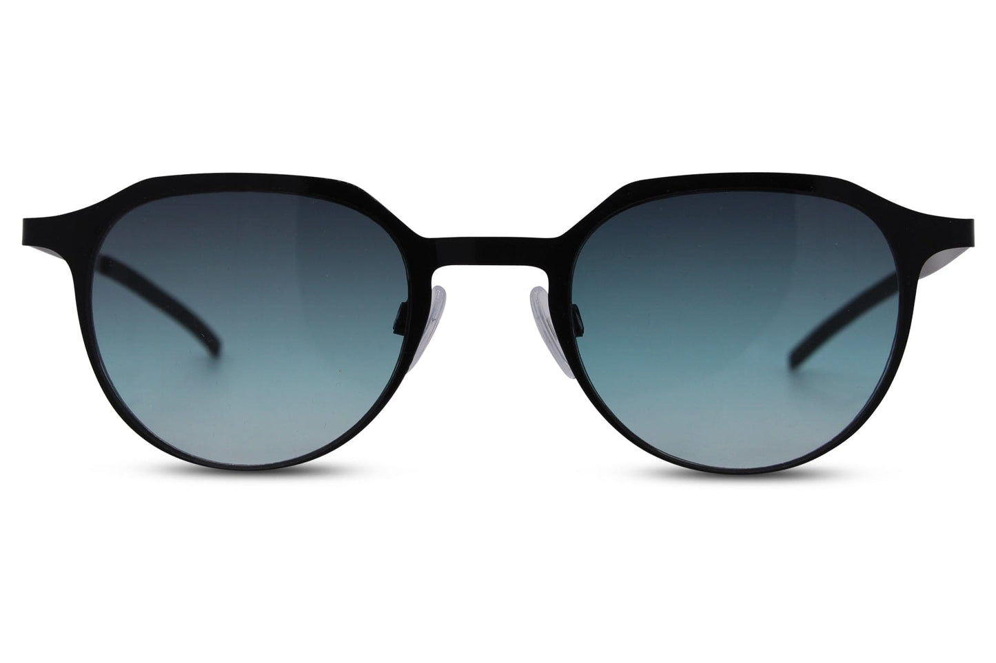 Eco round sunglasses men black metal frame blue teal gradient recycled rPMMA lens UV protection sustainable elegant bestselling retro summer city beach holiday free UK Europe delivery Sunglass Station