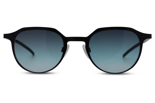 Eco round sunglasses men black metal frame blue teal gradient recycled rPMMA lens UV protection sustainable elegant bestselling retro summer city beach holiday free UK Europe delivery Sunglass Station