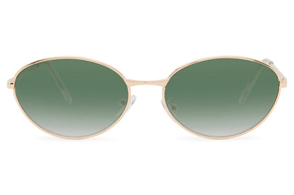 Eco sleek frame round sunglasses copper rose gold frame green olive recycled rPMMA lens UV protection women sustainable retro vintage outdoor summer festival holiday eyewear free UK Europe delivery Sunglass Station