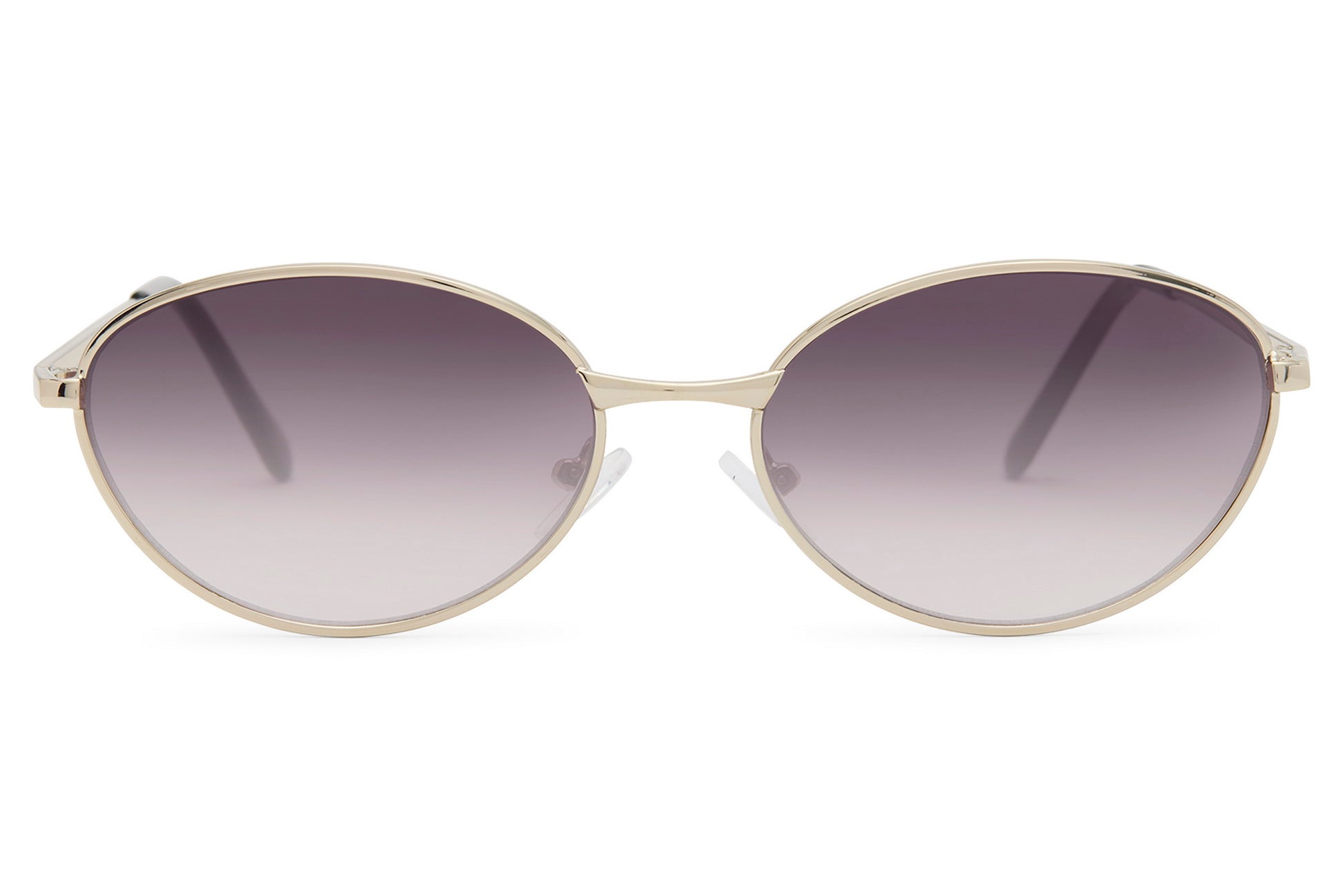 Eco sleek frame round sunglasses copper rose gold frame mauve purple gradient recycled rPMMA lens UV protection women sustainable elegant slim summer city brunch festival free UK Europe delivery Sunglass Station