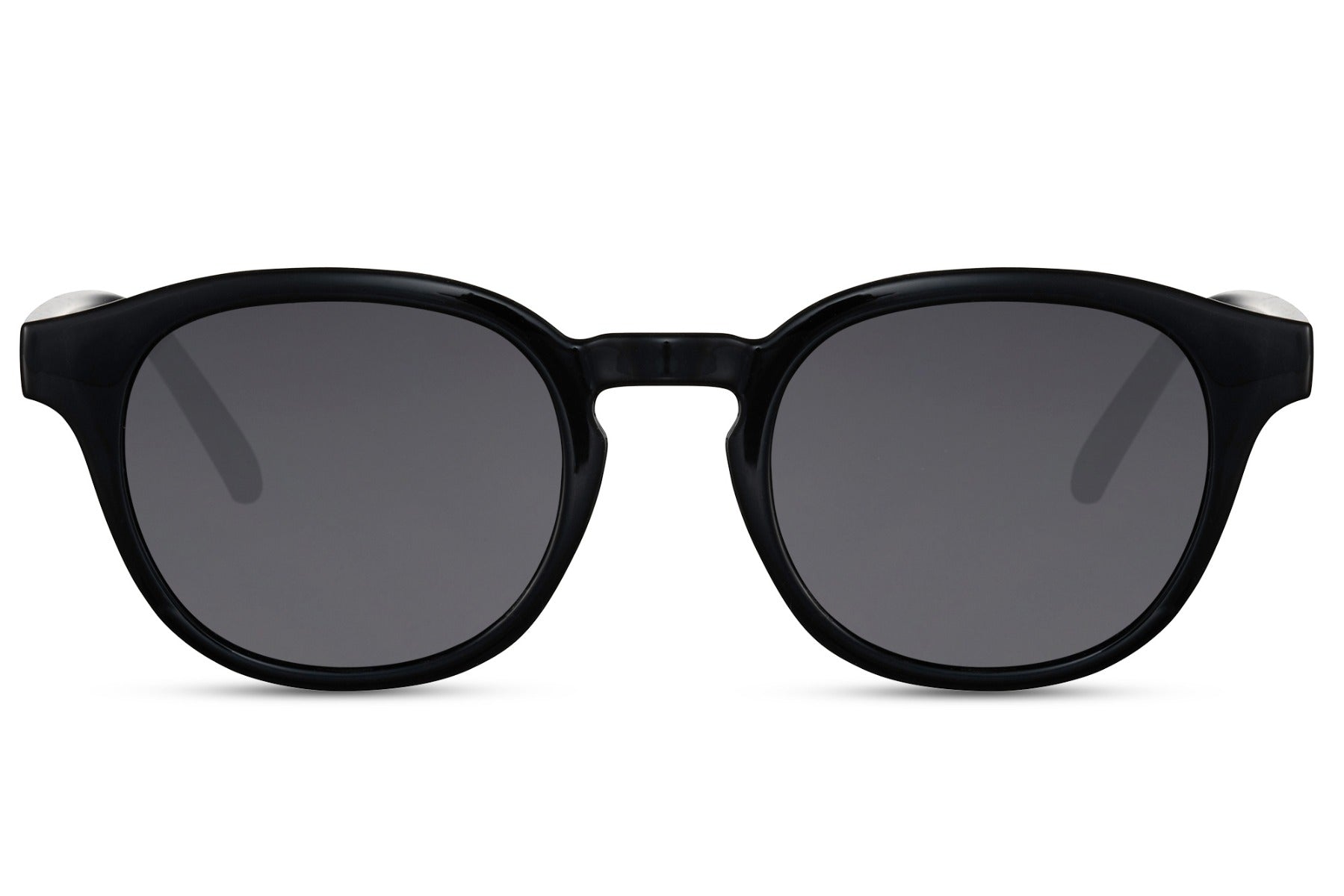 Eco Spain classic round sunglasses black 100% recycled polyester frame smoke lens UV400 protection men women sustainable Spanish inspired bold minimalist everyday city summer beach free UK Europe delivery Sunglass Station