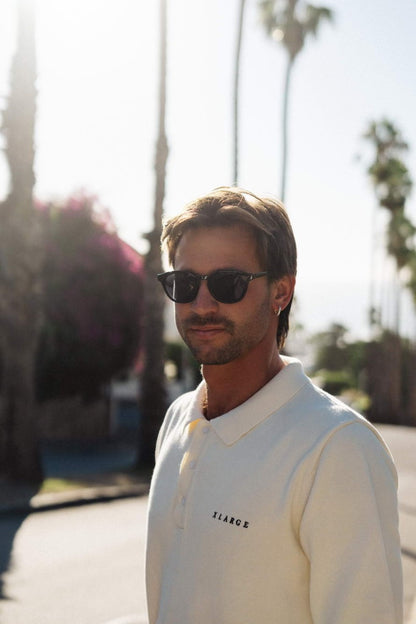Men wearing eco Spain classic round sunglasses recycled polyester frame UV400 protection sustainable Spanish Mediterranean inspired summer city outdoor beach holiday festival eyewear free UK Europe shipping Sunglass Station