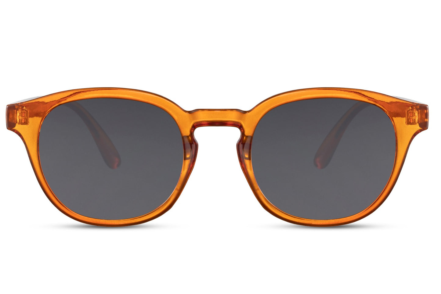Eco Spain classic round sunglasses orange 100% recycled polyester frame black smoke recycled lens UV400 protection men women bold vibrant sustainable Spanish summer festival beach city free UK Europe delivery Sunglass Station