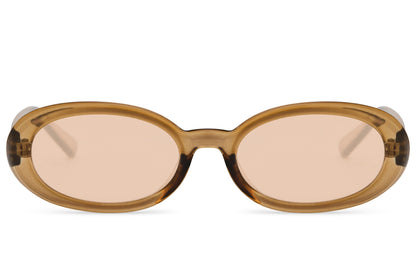 Eco trending oval sunglasses for men and women with cream recycled polyester frame and amber honey tinted lens – sustainable vintage street style shades for summer holidays and city wear, free delivery across UK and Europe from Sunglass Station