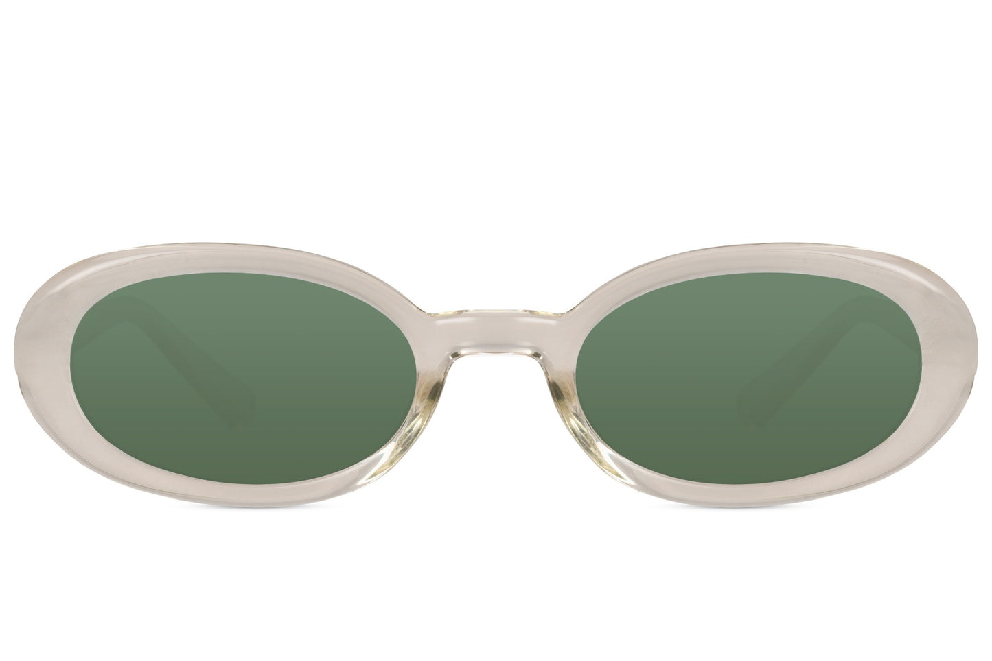 Eco trending sleek oval sunglasses for men and women with cream off-white recycled polyester frame and dark green lens – sustainable street style retro shades for everyday wear and festivals, free delivery across UK and Europe from Sunglass Station