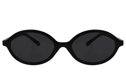 Eco trendy oval sunglasses for men and women with black recycled polyester frame and smoke black polycarbonate lens – sustainable designer-inspired street style shades for everyday wear, free delivery across UK and Europe from Sunglass Station