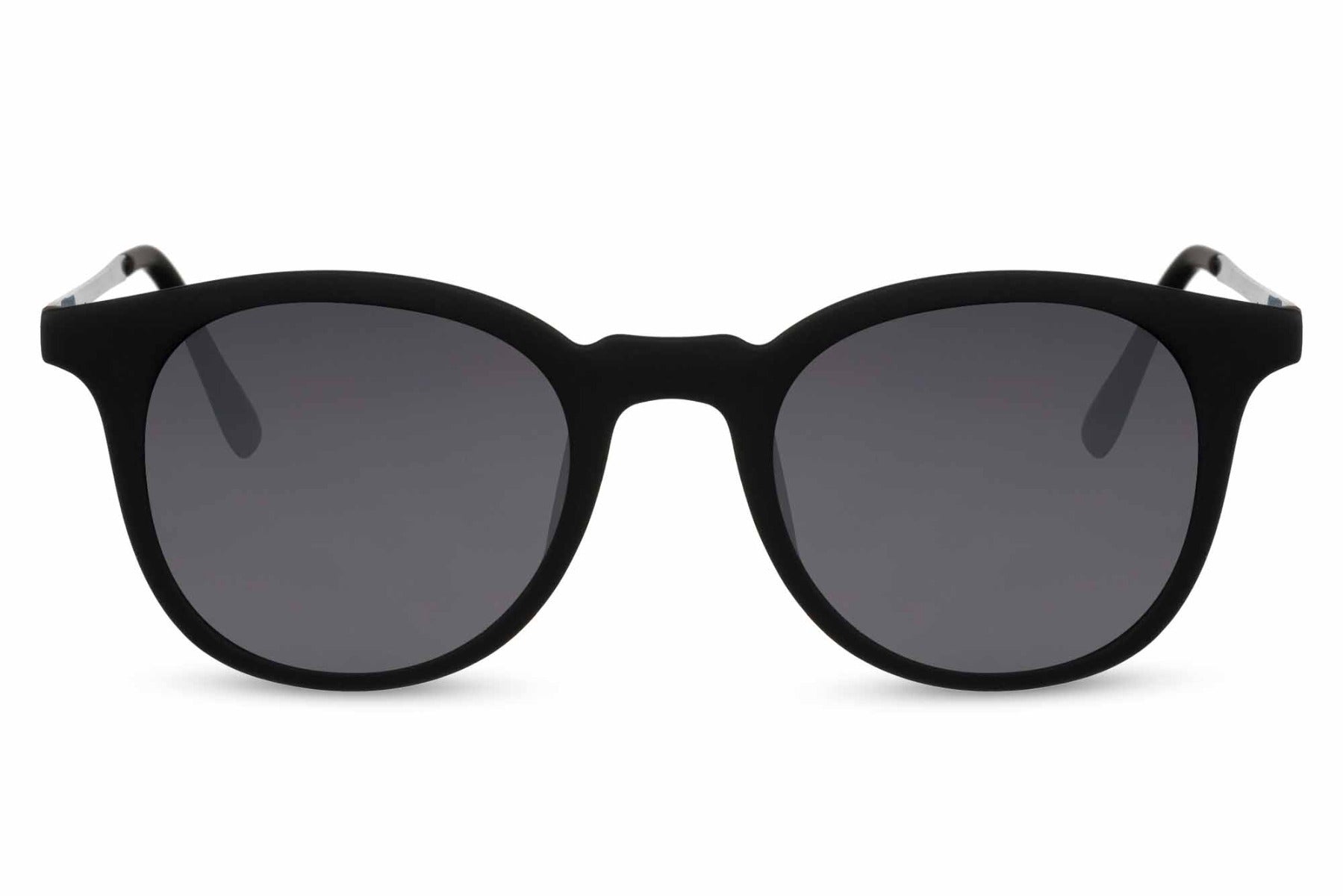 Essential black round sunglasses black metal polycarbonate frame smoke lens lightweight UV400 protection men women comfortable all-day minimalist essential summer city outdoor beach free UK Europe delivery Sunglass Station