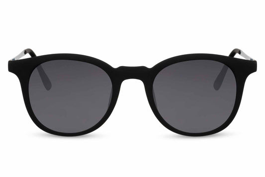 Essential black round sunglasses black metal polycarbonate frame smoke lens UV400 protection men women sleek minimalist bold essential everyday city summer beach driving free UK Europe delivery Sunglass Station