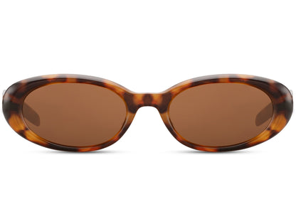 Europe oval eco sunglasses with brown tortoiseshell animal print recycled polyester frame and amber brown UV protection lens – vintage-inspired retro round shades for city wear and summer holidays, free delivery across UK and Europe from Sunglass Station