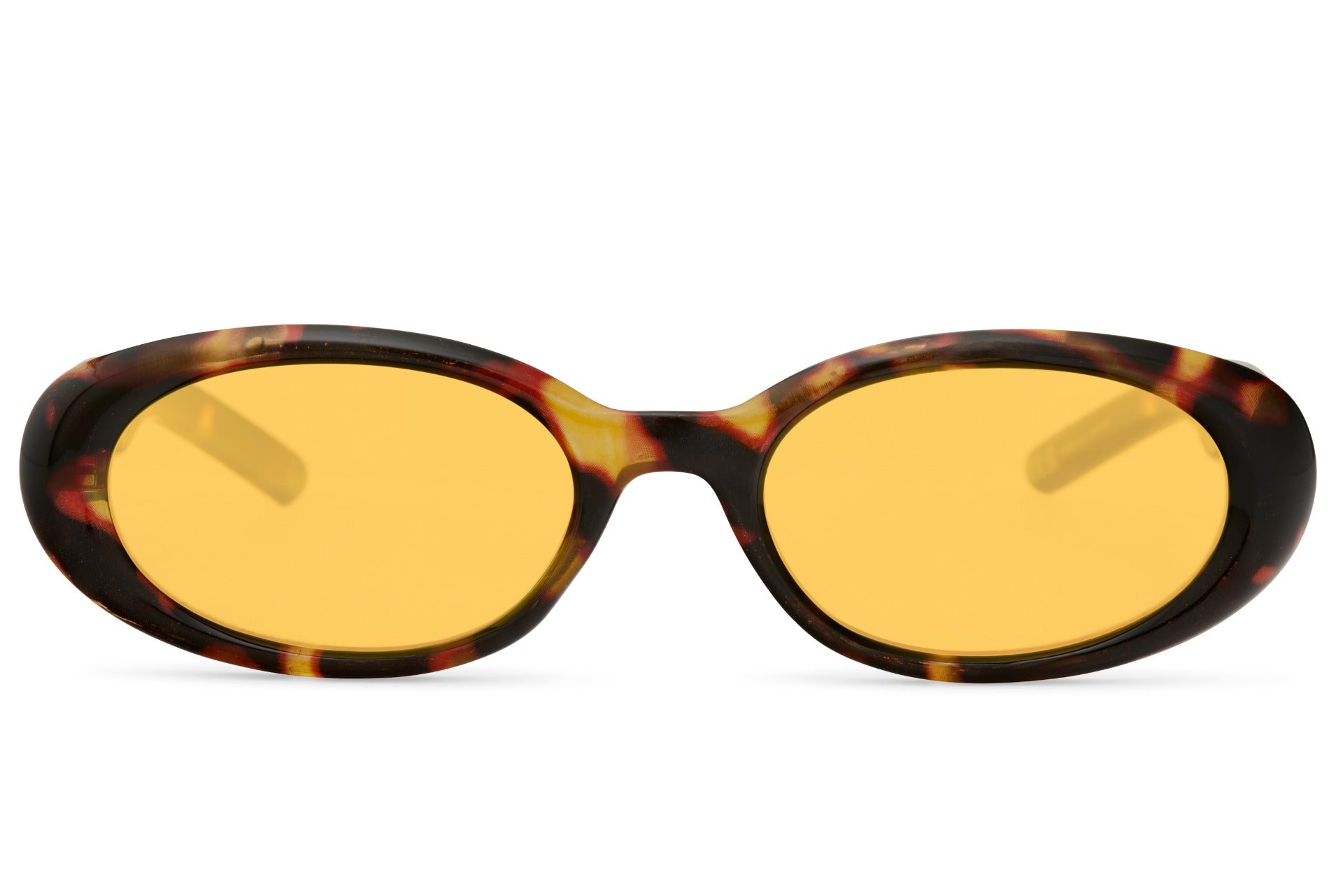 Europe oval eco sunglasses with black recycled polyester frame and amber yellow UV protection lens – bold retro street style round shades for festivals and going out, free delivery across UK and Europe from Sunglass Station