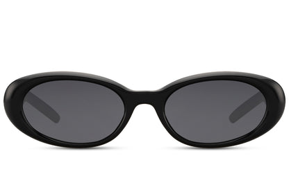 Europe oval eco sunglasses with black recycled frame and orange coral tinted UV protection lens – sustainable statement retro shades for summer festivals and street style, Sunglass Station free UK and Europe shipping