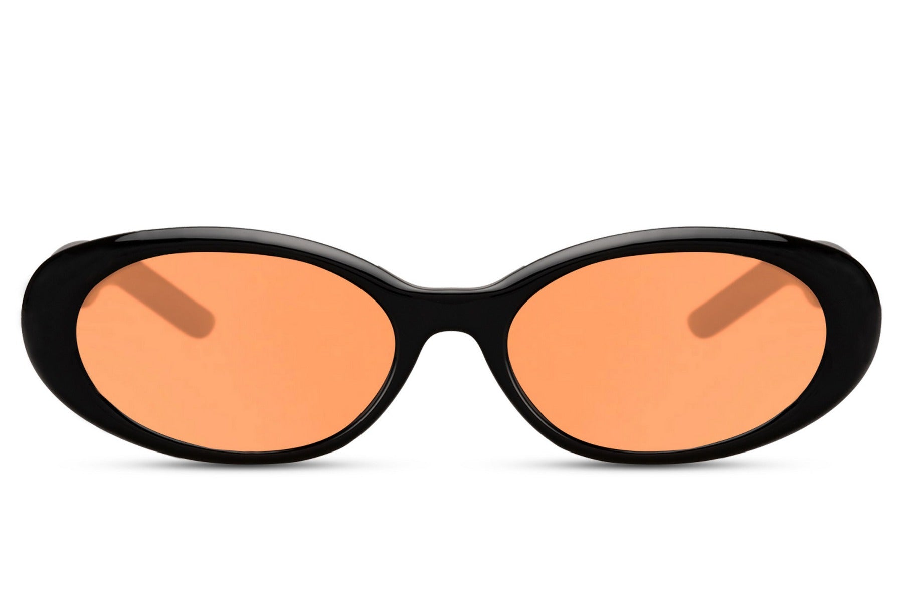 Europe oval eco sunglasses with black recycled polyester frame and orange coral UV protection lens – bold retro Y2K round shades for festivals and going out, free delivery across UK and Europe from Sunglass Station