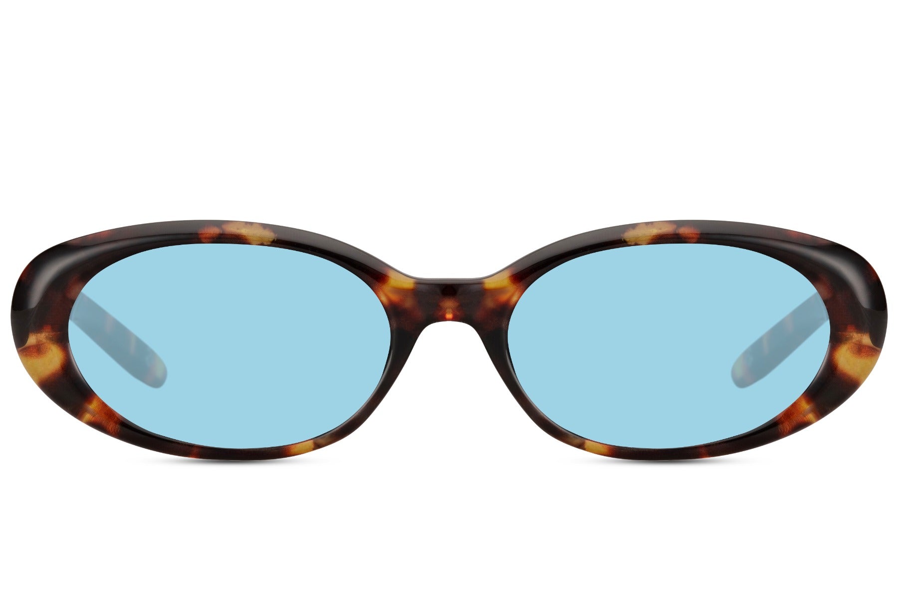 Europe oval eco sunglasses with brown tortoiseshell recycled polyester frame and blue lens UV protection lens – vintage-inspired animal print retro shades for city wear and summer holidays, Sunglass Station free UK and Europe shipping

