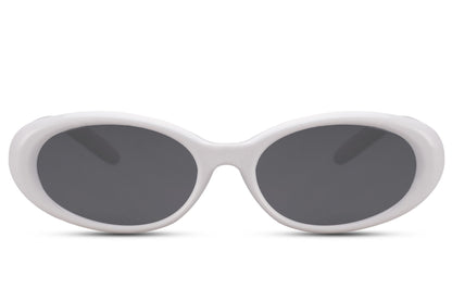 Europe oval eco sunglasses with white grey recycled polyester frame and smoke grey UV protection lens – sustainable minimalist retro round shades for everyday city wear and holidays, free delivery across UK and Europe from Sunglass Station