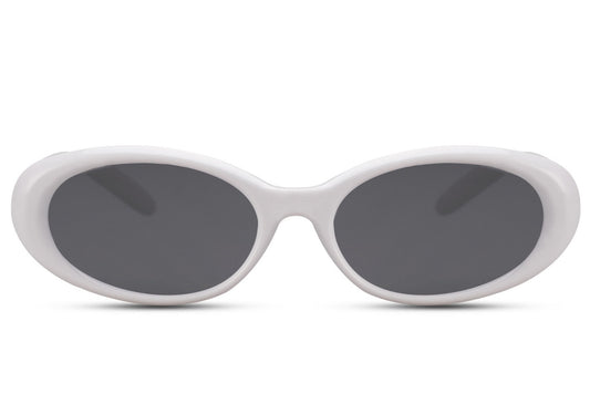 Europe oval eco sunglasses with white grey recycled polyester frame and smoke grey UV protection lens – sustainable minimalist retro round shades for everyday city wear and holidays, free delivery across UK and Europe from Sunglass Station