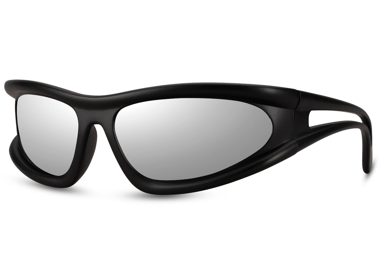 Black wraparound flux frame party sunglasses — bold streetwear and rave eyewear for men and women | Sunglass Station